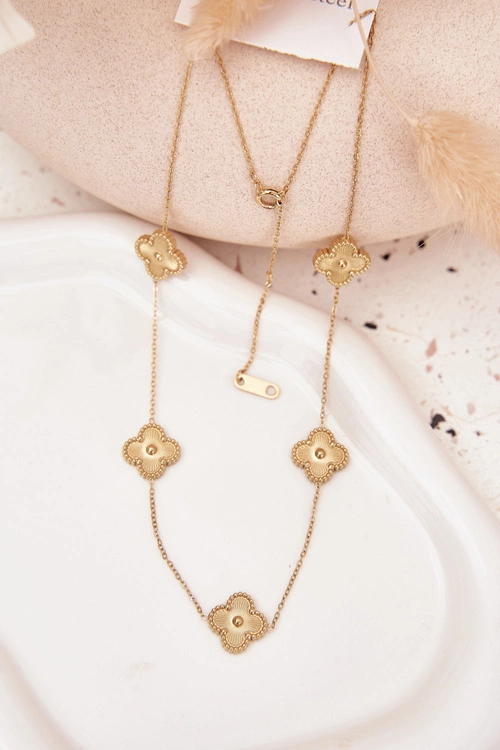 Naszyjnik Ze Stali Nierdzewnej Z Kwiatuszkami Złoty