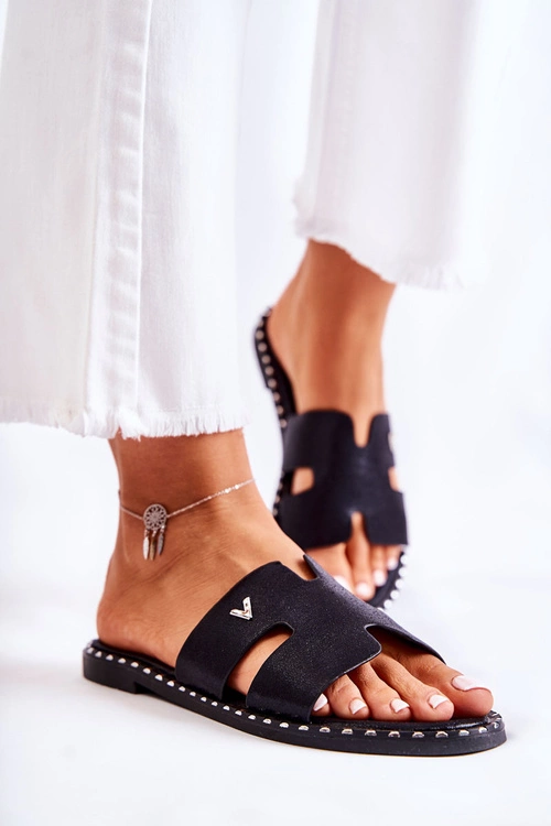 Modne Klapki Damskie Z Emblematem Czarne Miquel