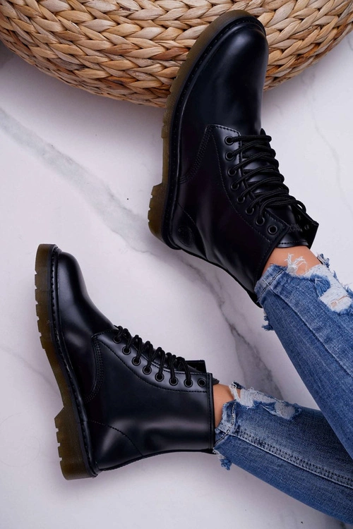 Damskie Botki Trapery Glany Big Star Skórzane Czarne EE274001