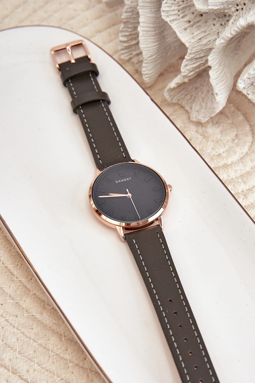 Damski Skórzany Analogowy Zegarek Bez Niklu Ernest Czarny E94195