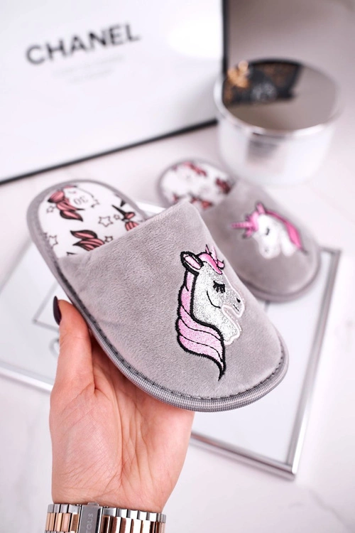 Dziecięce Klapki Papcie Z Jednorożcem Szare Unicorn