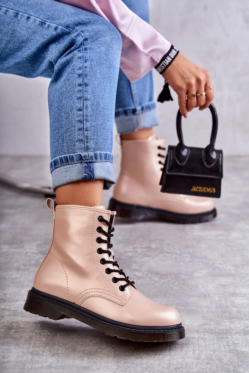 Damskie Botki Glany Wiązane Różowe Lavita