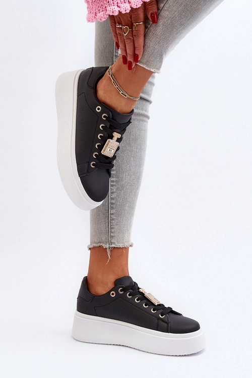 Sneakersy Damskie Z Ozdobą Czarne Celedria