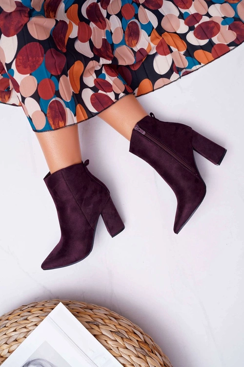 Botki Damskie Na Słupku W Szpic Zamszowe Fioletowe Summe