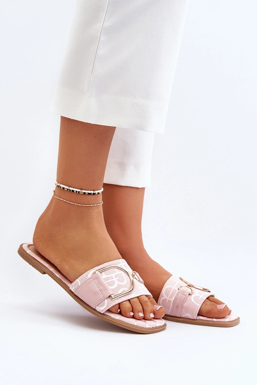 Błyszczące Klapki Damskie Z Ozdobą Różowe Taleci