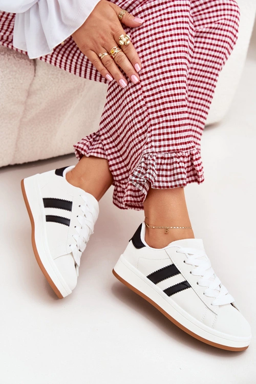 Buty Sportowe Sneakersy Damskie Z Eko Skóry Białe Ravina