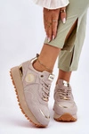 Damskie Zamszowe Buty Sportowe Na Platformie GOE LL2N4001 Beżowe