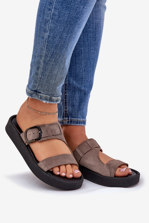 Zamszowe Klapki Damskie Na Platformie Zazoo 3024 Brązowe