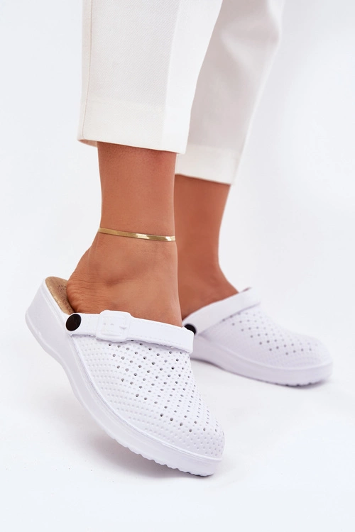 Piankowe Klapki Chodaki Damskie Białe Faylina