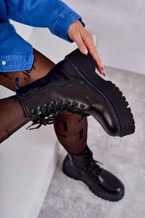 Damskie Wiązane Botki Glany Czarne Callie