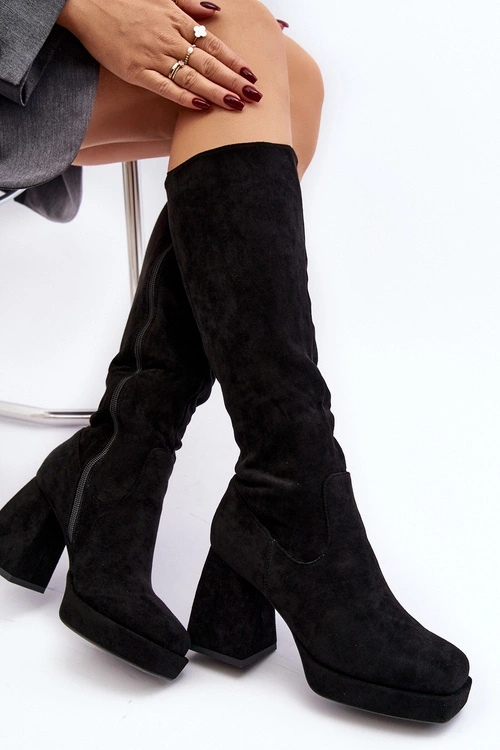 Kozaki Damskie Ocieplane Na Masywnym Obcasie Czarne Layala