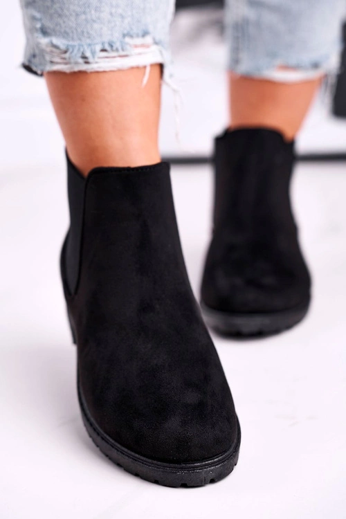 Botki damskie sztyblety czarne Shaggy