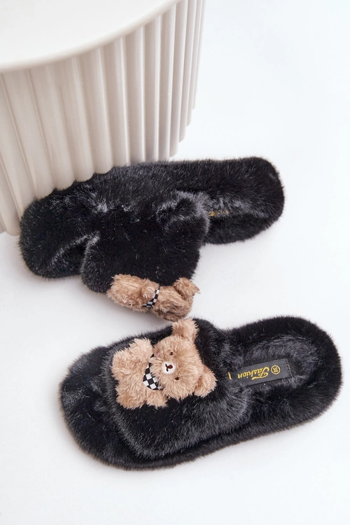 Futrzane Kapcie Damskie Z Misiem Czarne Romania