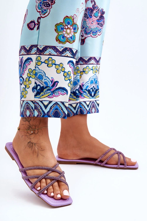 Damskie Klapki Z Paseczkami I Dżetami Fioletowe Leomi