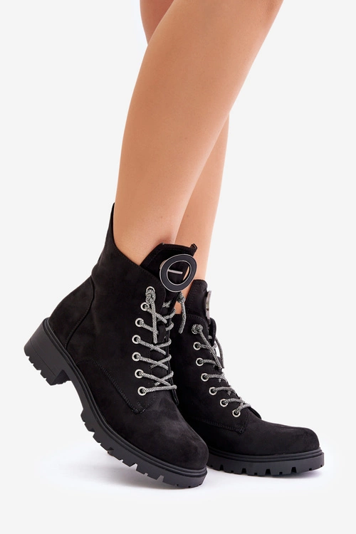 Botki Workery Ocieplane Z Ozdobnym Sznurowaniem Vinceza 16465 Czarne
