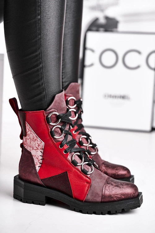 Botki Damskie Skórzane Trzewiki Maciejka Bordowe 04184-23/00-3