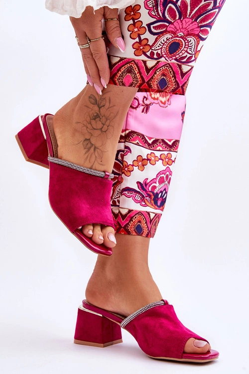 Zamszowe Klapki Na Obcasie S.Barski KV-612-2 Fuksja