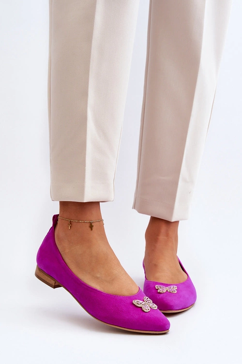 Zazoo 2887 Zamszowe Baleriny Z Ozdobnym Motylem Fuksja