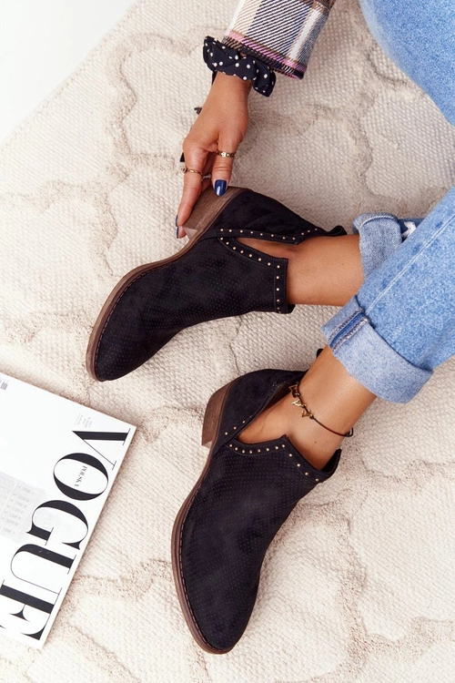 Ażurowe Botki Z Wycięciami Czarne Clever