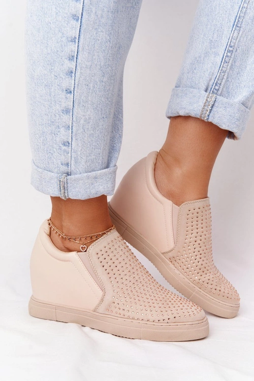 Sneakersy Na Koturnie Z Cekinami Lu Boo Beżowe 