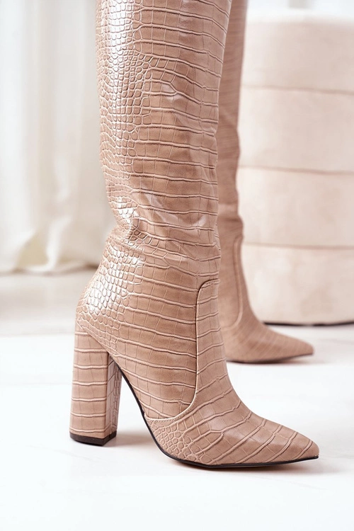 Modne Kozaki Na Słupku Ciemnobeżowe Constancy