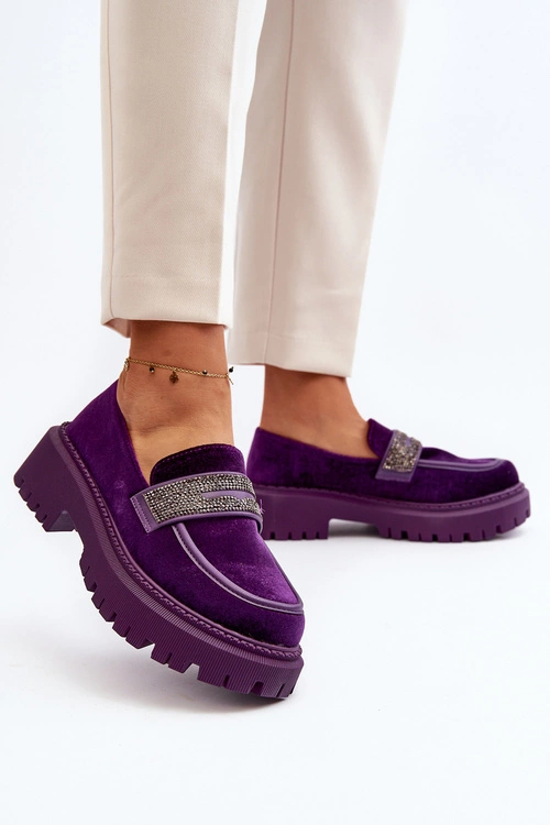 Damskie Welurowe Mokasyny Z Ozdobą Fioletowe Wendreda