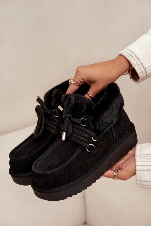 Śniegowce Damskie Z Naturalnego Zamszu D.Franklin DFSH375006 Czarne