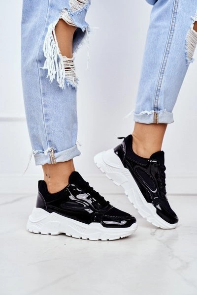 Sportowe Damskie Buty Lakierowane Czarne Wenson