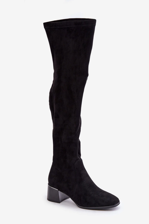 Kozaki Na Obcasie Klocku Za Kolano Z Eko Zamszu Czarne Galadi