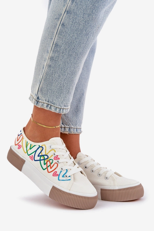 Trampki Tenisówki Damskie W Serca Białe Fonirea