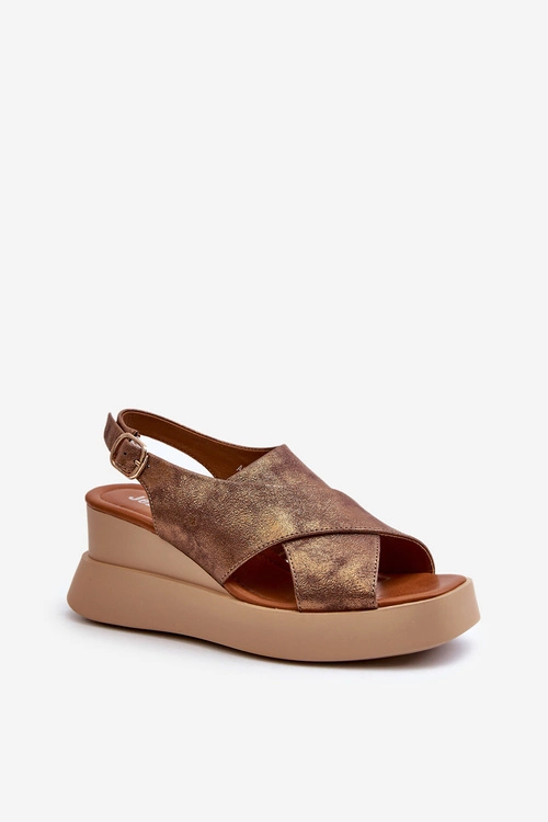 Sandały Damskie Z Eko Skóry Na Platformie I Koturnie Miedziane Vaiara