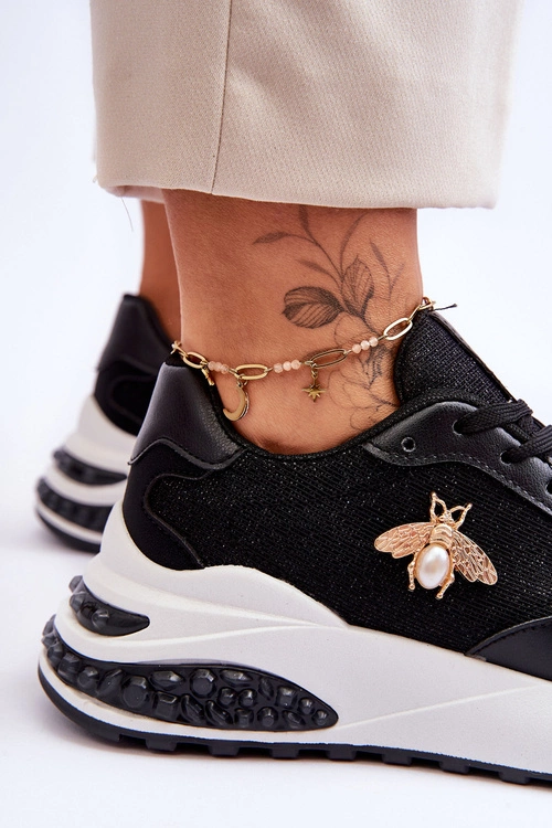 Błyszczące Buty Sportowe Z Ozdobą Czarne Seneca