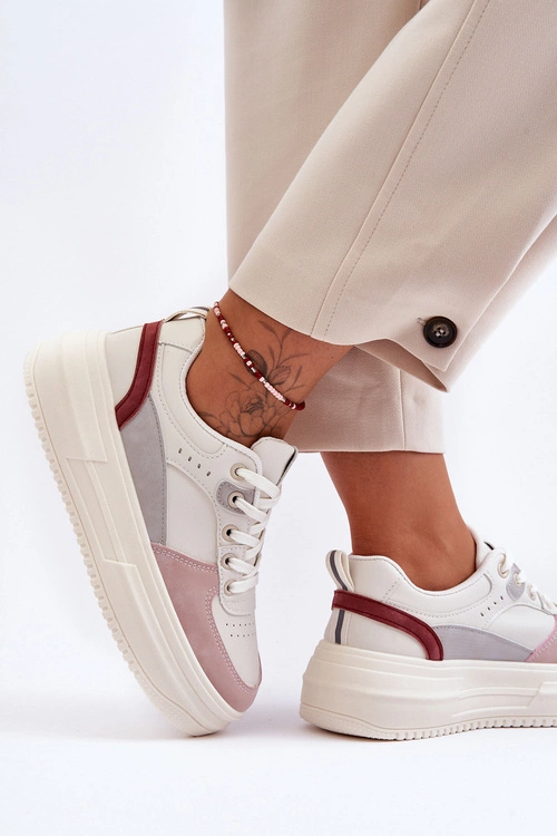 Damskie Buty Sportowe Na Masywnej Platformie Biało-Różowe Gemma