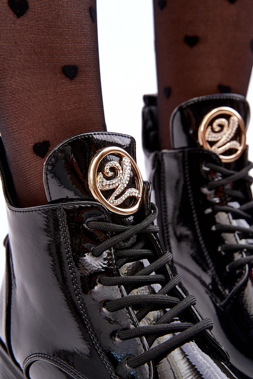 Lakierowane Półbuty Damskie Z Ozdobą Czarne Attiame