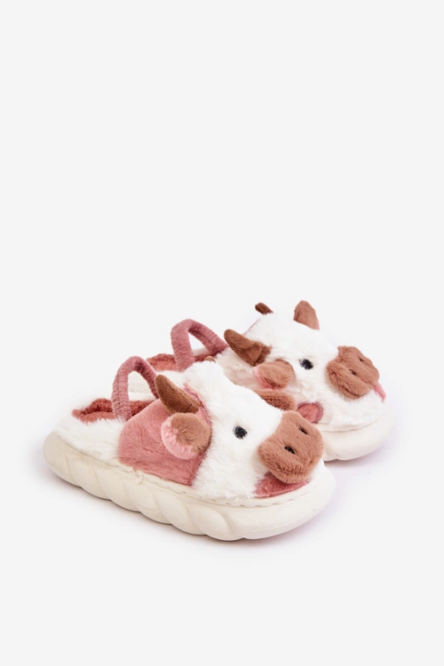 Dziecięce Futrzane Kapcie Z Motywem Krowy Różowe Tamorrin