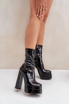 Lakierowane Botki Na Platformie I Wysokim Słupku Czarne Lotisha