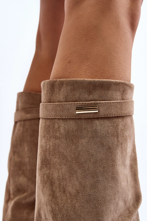 Kozaki Damskie Na Ukrytym Koturnie Beżowe Pattia