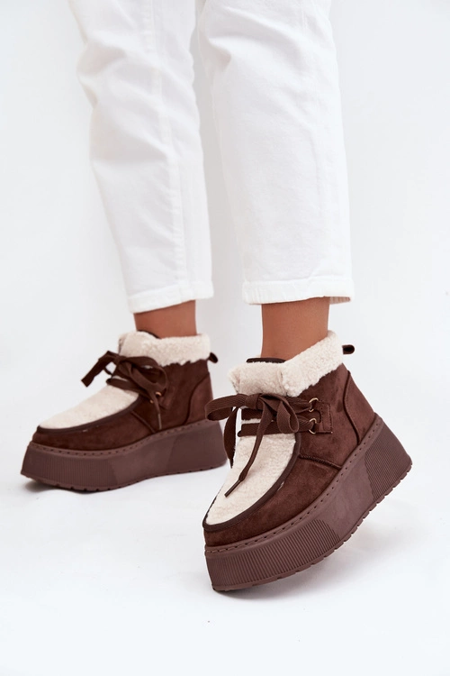 Śniegowce Damskie Na Platformie Z Futerkiem Brązowe Florivelle