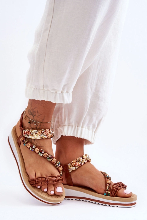 Wygodne Damskie Sandały Na Koturnie Brązowe Jodie