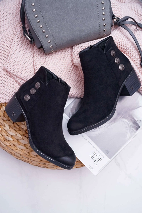 Botki Damskie Płaski Obcas Czarne Tristram