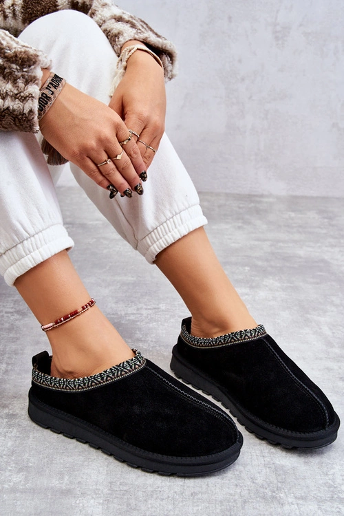 Zamszowe Damskie Papcie Z Futerkiem Czarne Buffie