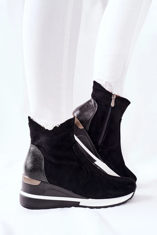 Botki Damskie na Koturnie Czarne Greenfort