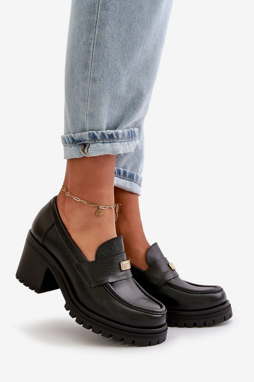 Zazoo 20168 Eleganckie Półbuty Damskie Na Słupku Skóra Naturalna Czarne