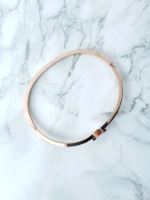 Damska Bransoleta Stalowa Cyrkonie Różowe Złoto Milo