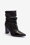 Marszczone Wężowe Botki Na Obcasie Czarne Casima