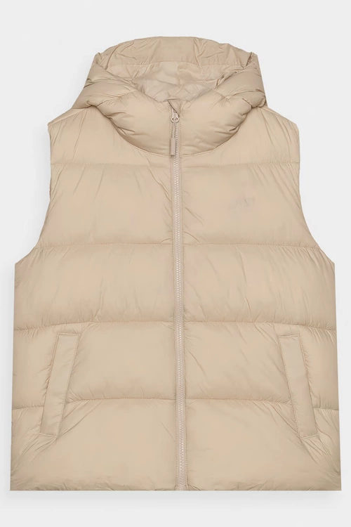 Bezrękawnik Damski Puchowy Z Kapturem 4F 4FWAW24TVJAF141-83S Beżowy