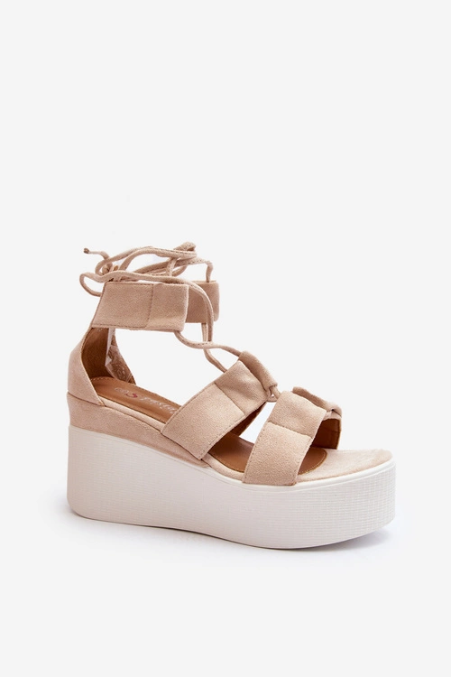 Sandały Damskie Wiązane Beżowe Helavi