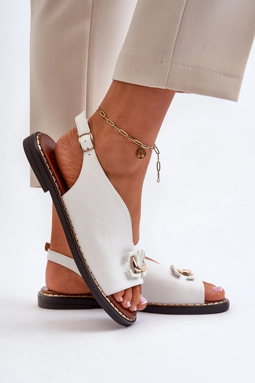 Sandały Damskie Na Płaskim Obcasie Z Ozdobą Białe Loraeleh