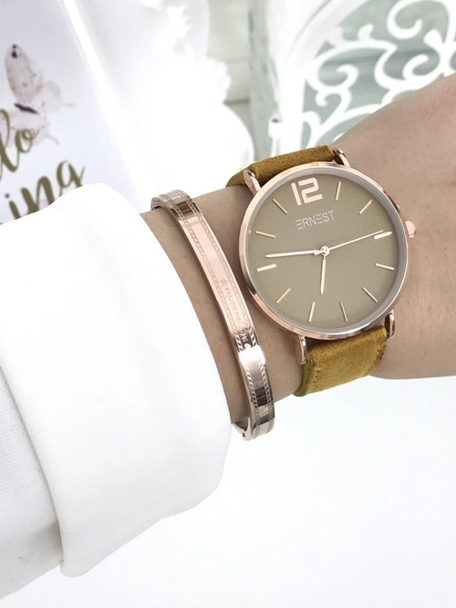 Damski Zegarek Ernest Manon Zamszowy Żółty