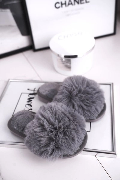 Dziecięce Papcie Klapki z Futerkiem Szare Snow Ball